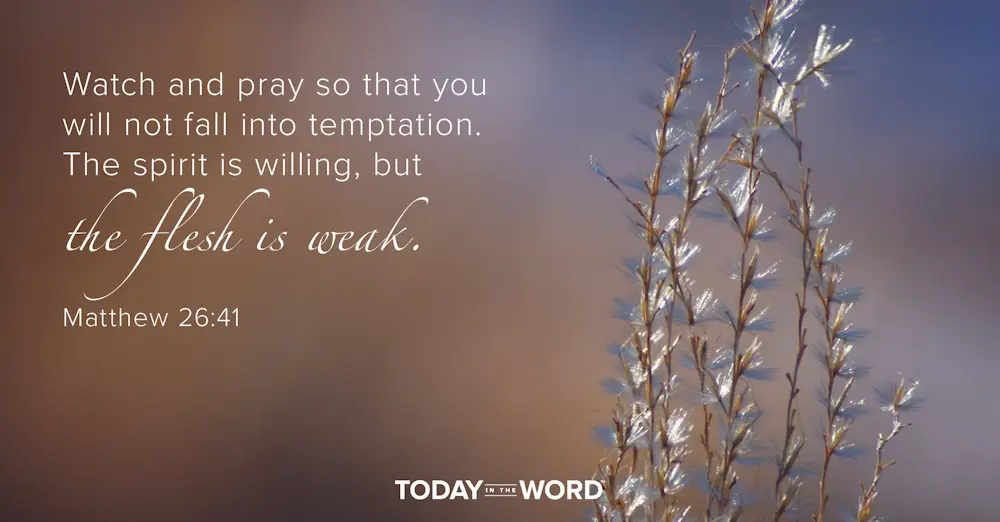 Daily Devotional Bible Verse | Matthew 26:41 Watch and pray so that you will not fall into temptation. The spirit is willing, but the flesh is weak.