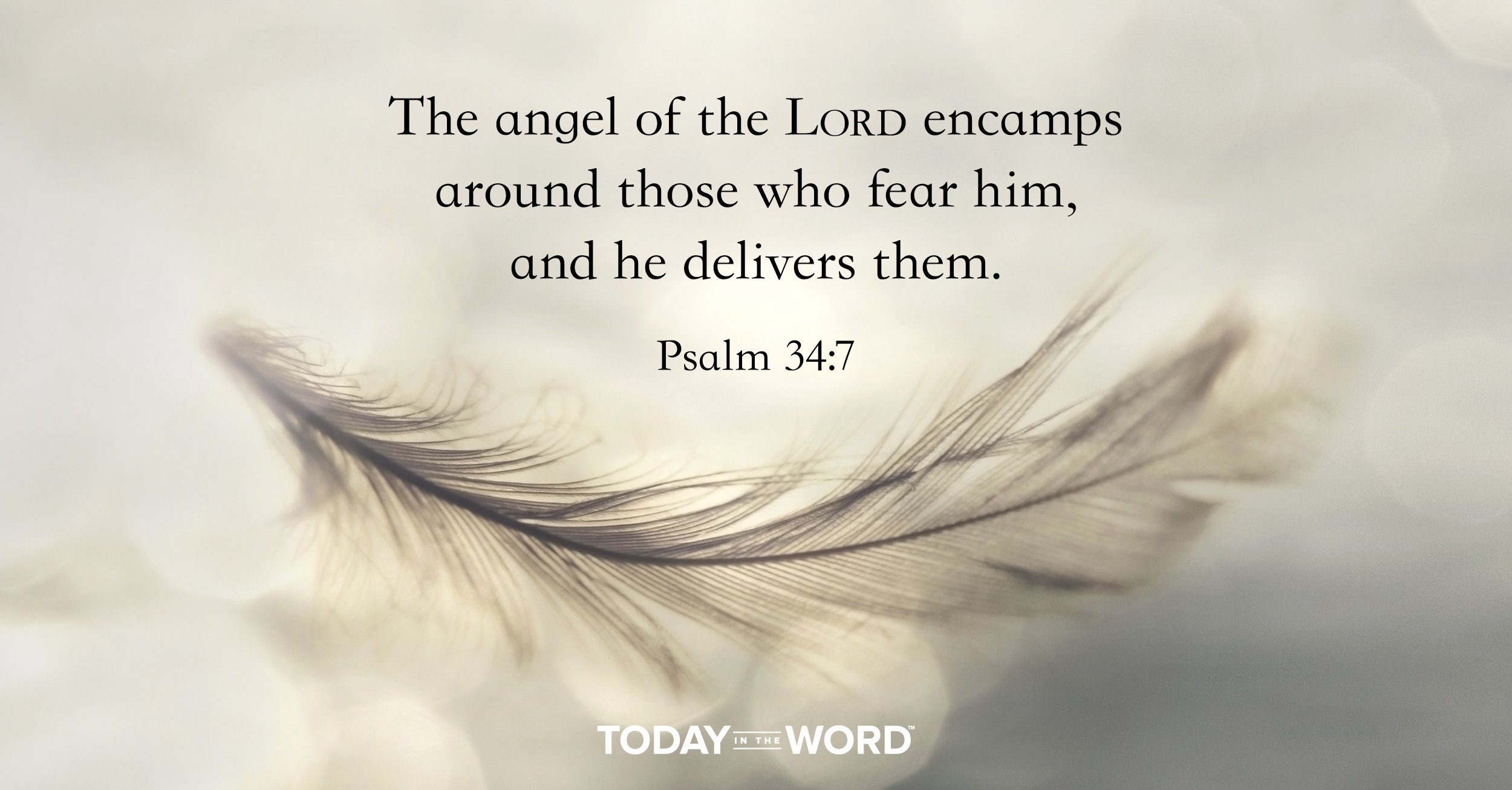 Daily Devotional Bible Verse | Psalm 34:7 The angel of the Lord encamps around those who fear him, and he delivers them.