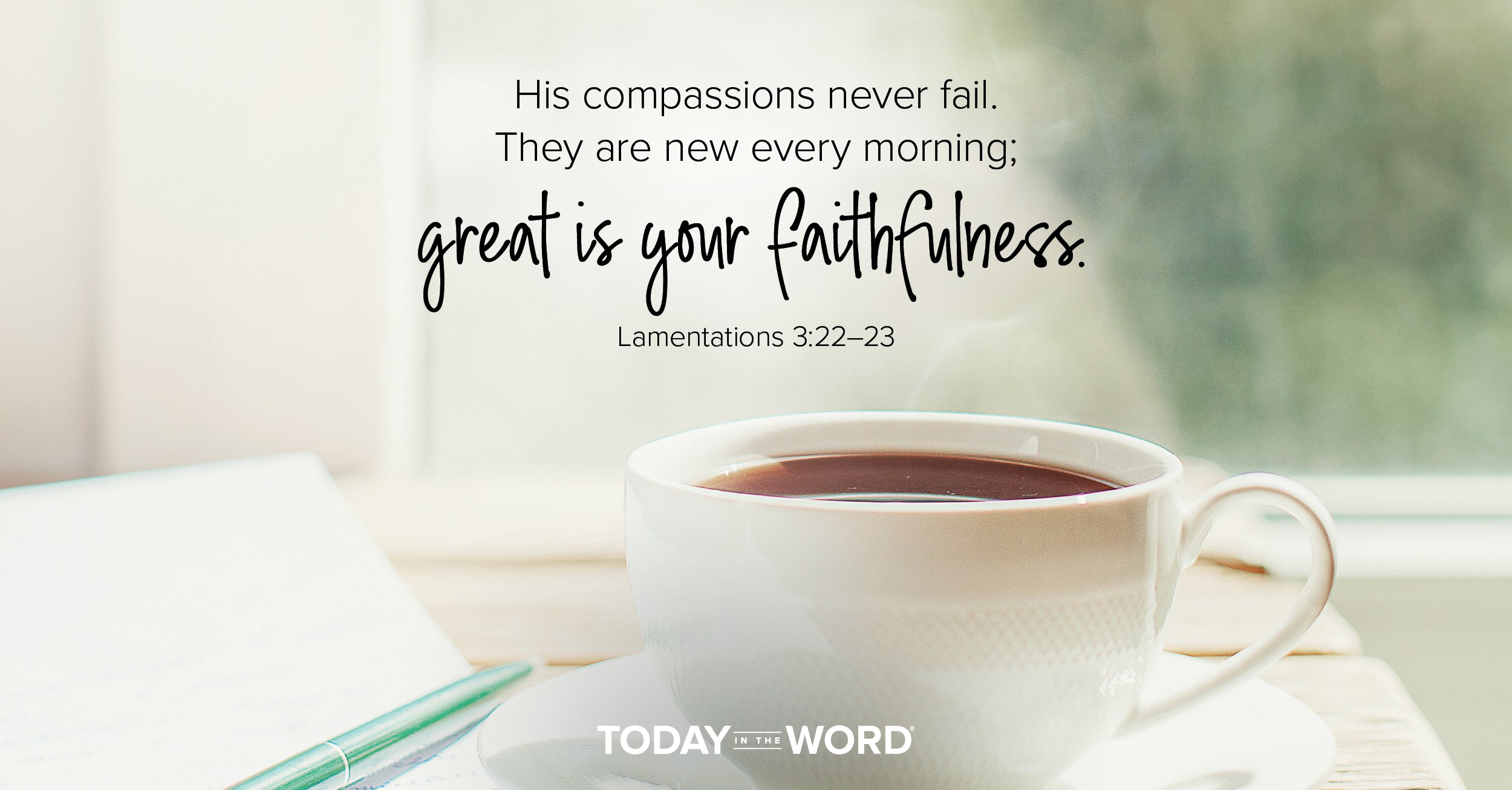 Daily Devotional Bible Verse | Lamentations 3:22-23 His compassions never fail. They are new every morning; great is your faithfulness.