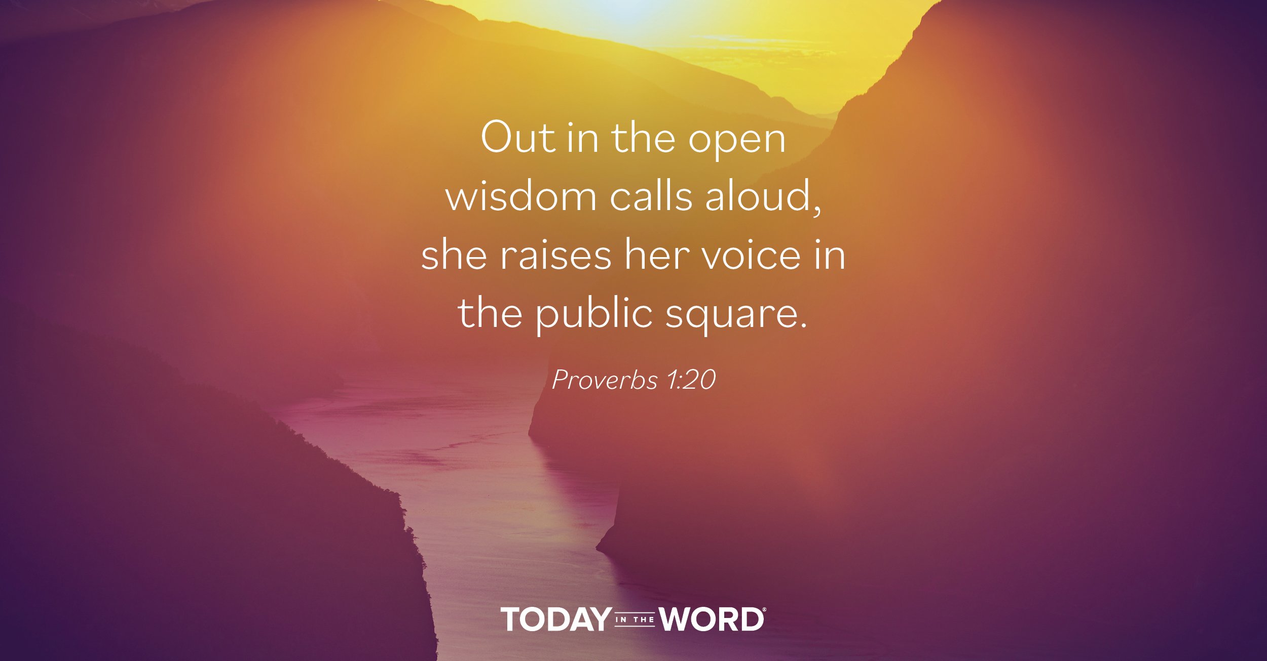 Daily Devotional Bible Verse | Proverbs 1:20 Out in the open wisdom calls aloud, she raises her voice in the public square.