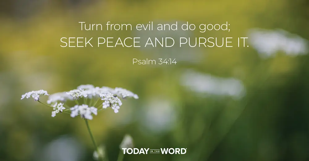 Daily Devotional Bible Verse | Psalm 34:14 Turn from evil and do good; seek peace and pursue it.