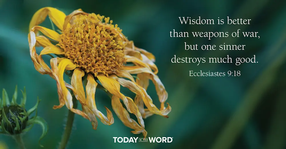 Daily Devotional Bible Verse | Ecclesiastes 9:18 Wisdom is better than weapons of war, but one sinner destroys much good.