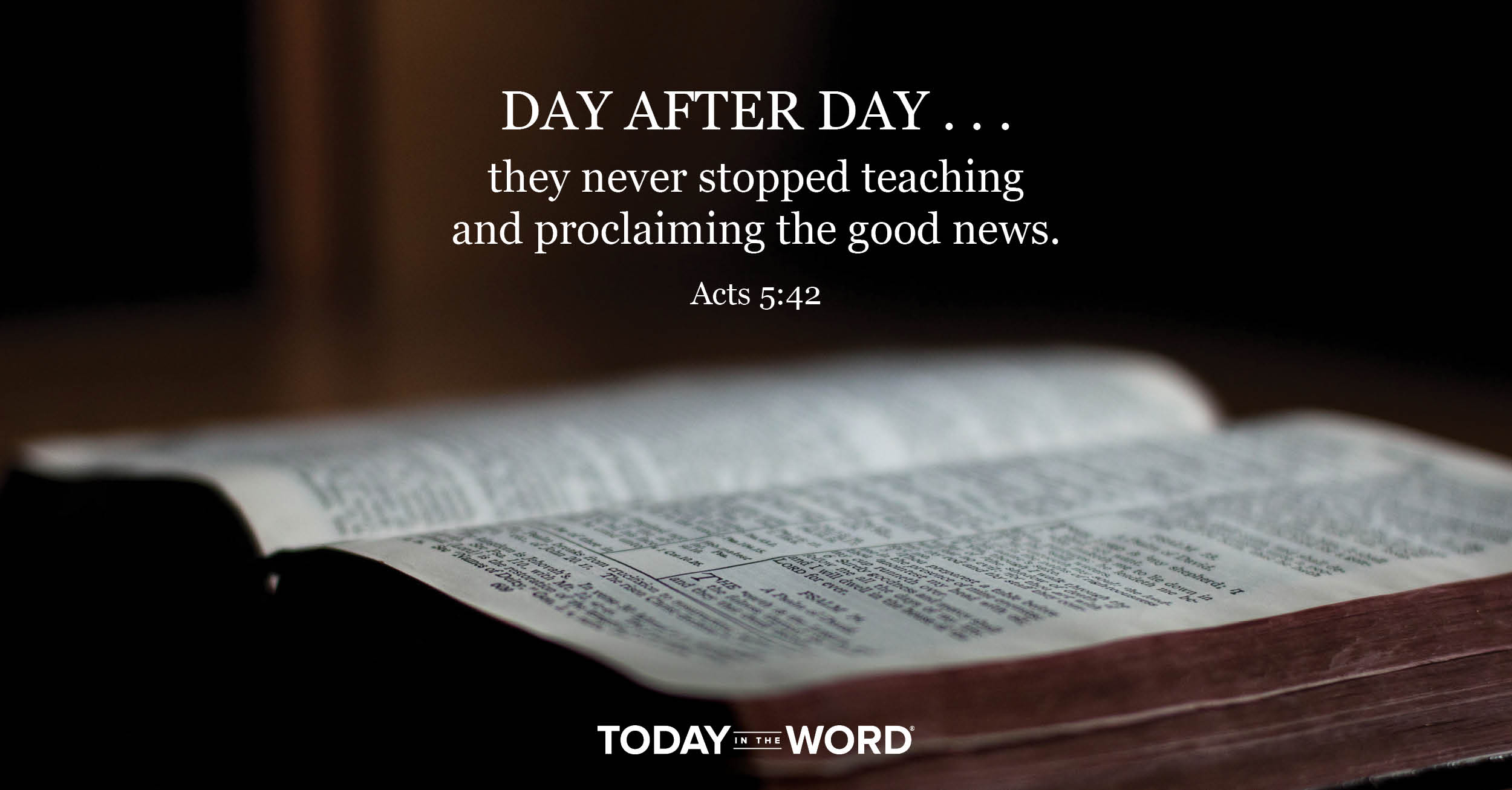 Daily Devotional Bible Verse | Acts 5:42 Day after day... they never stopped teaching and proclaiming the good news.