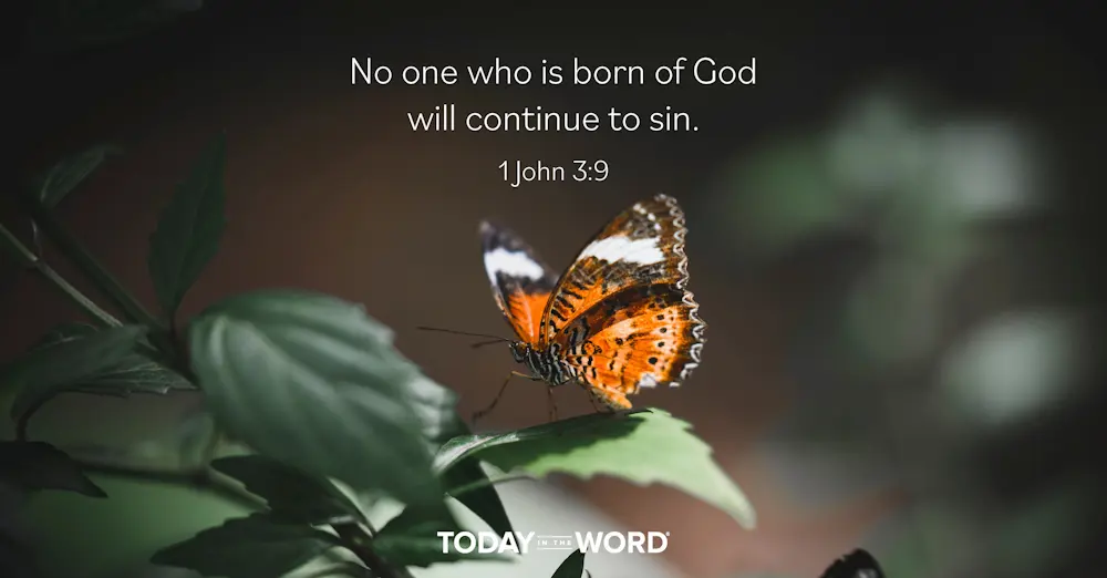 Daily Devotional Bible Verse | 1 John 3:9 No one who is born of God will continue to sin.