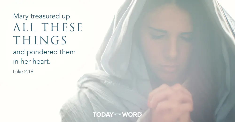 Daily Devotional Bible Verse | Luke 2:19 Mary treasured up all these things and pondered them in her heart.