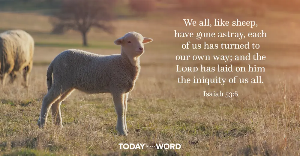 Daily Devotional Bible Verse | Isaiah 53:6 We all, like sheep, have gone astray, each of us has turned to our own way; and the Lord has laid on him the iniquity of us all.