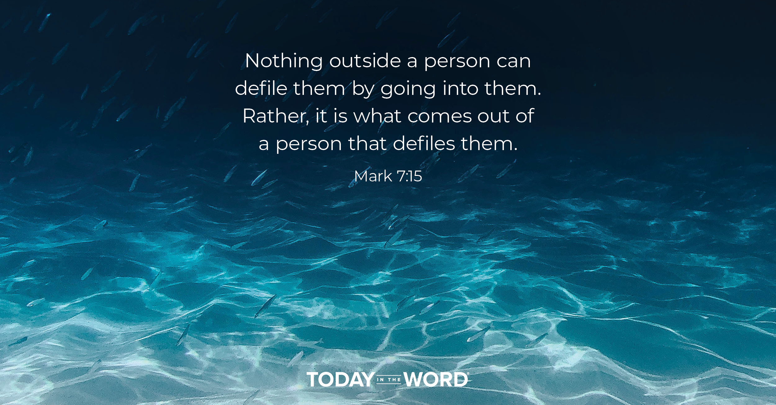 Daily Devotional Bible Verse | Mark 7:15 Nothing outside a person can defile them by going into them. Rather, it is what comes out of a person that defiles them.