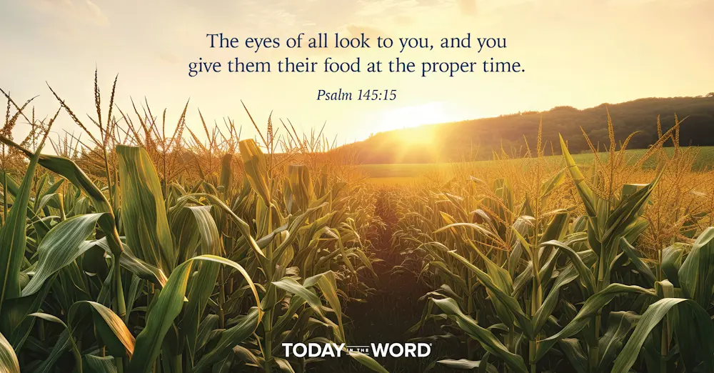 Daily Devotional Bible Verse | Psalm 145:15 The eyes of all look to you, and you give them their food at the proper time.