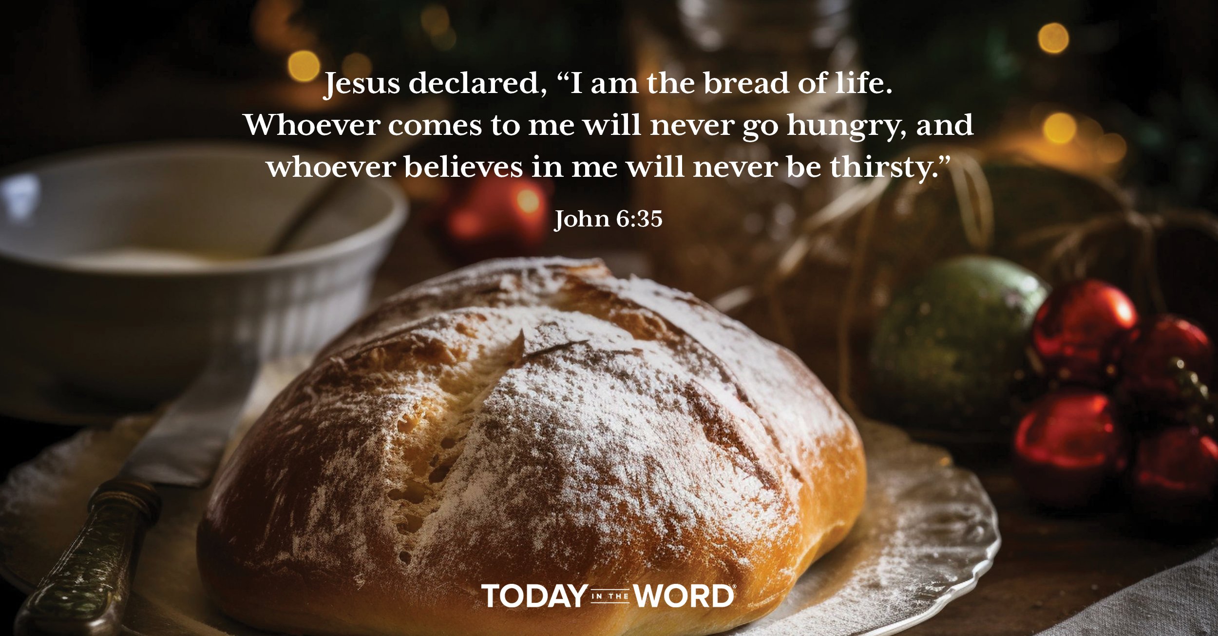 Daily Devotional Bible Verse | John 6: 35 Jesus declared, "I am the bread of life. Whoever comes to me will never go hungry, and whoever believes in me will never be thirsty."