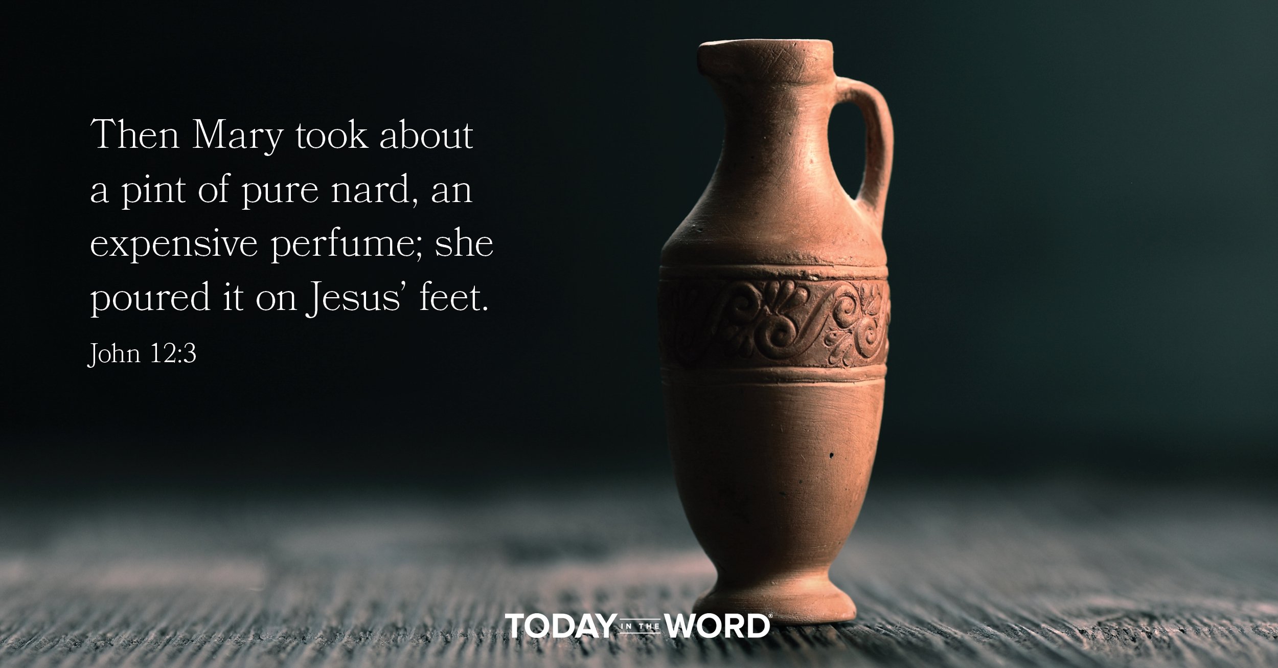 Daily Devotional Bible Verse | John 12:3 Then Mary took about a pint of pure nard, an expensive perfume; she poured it on Jesus' feet.